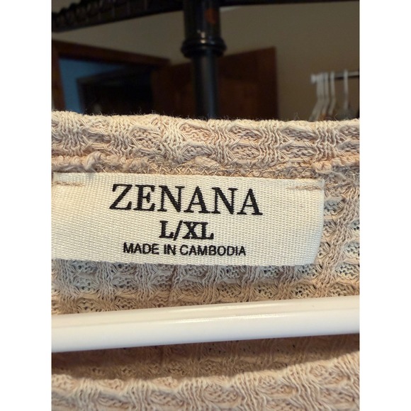 Zenana Waffle Knit Long Sleeve Top Beige Tan Raw Edge Seam Thermal L/XL - Picture 4 of 7